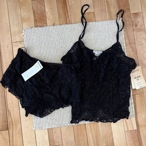 Vintage Cinema Etoile Lace 2pc solid stretch black Lingerie nylon Small NWT